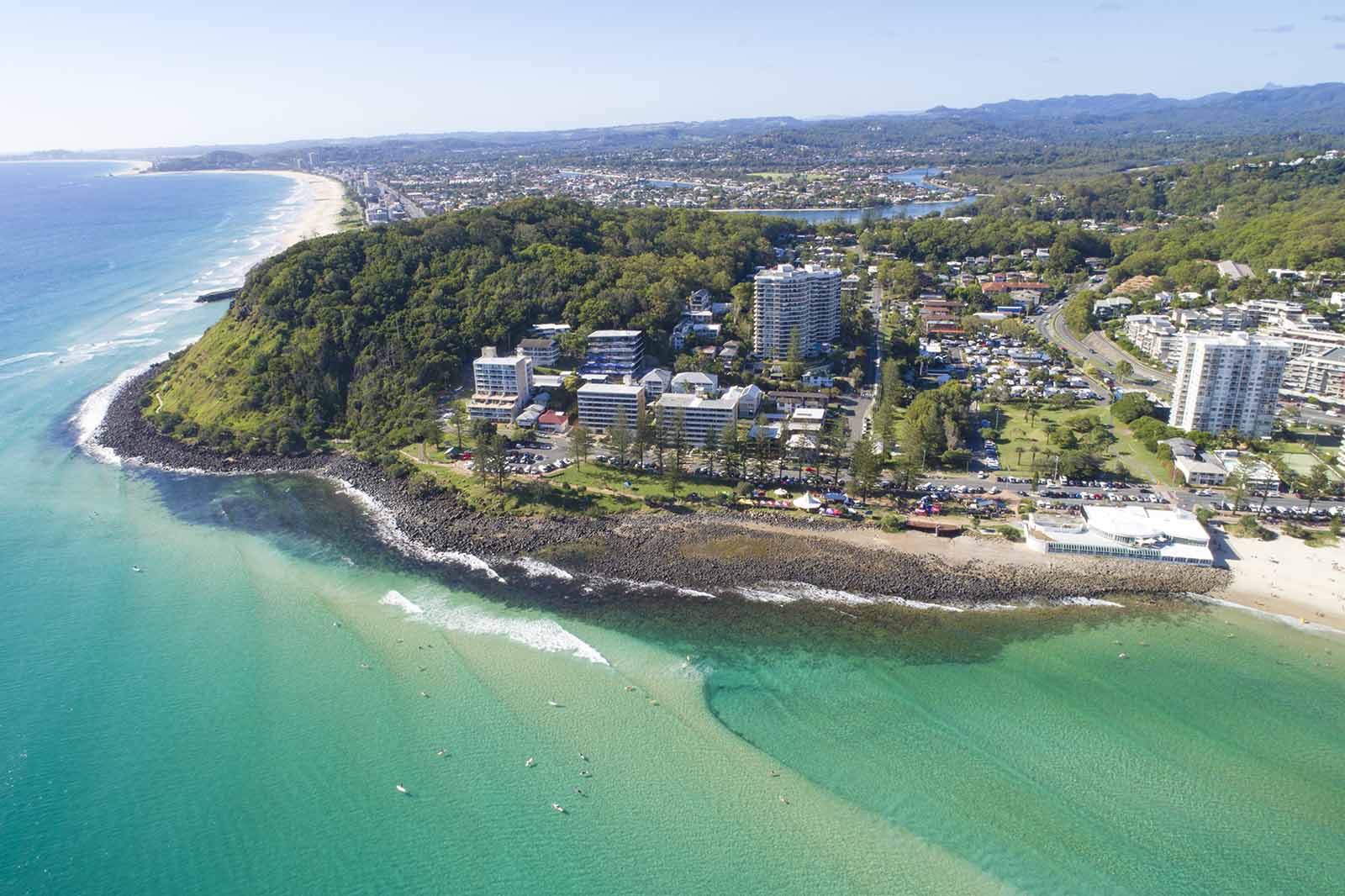 Aerial view of Burleigh Heads | Only one day in town? How to travel from BNE Airport to the Gold Coast in a day