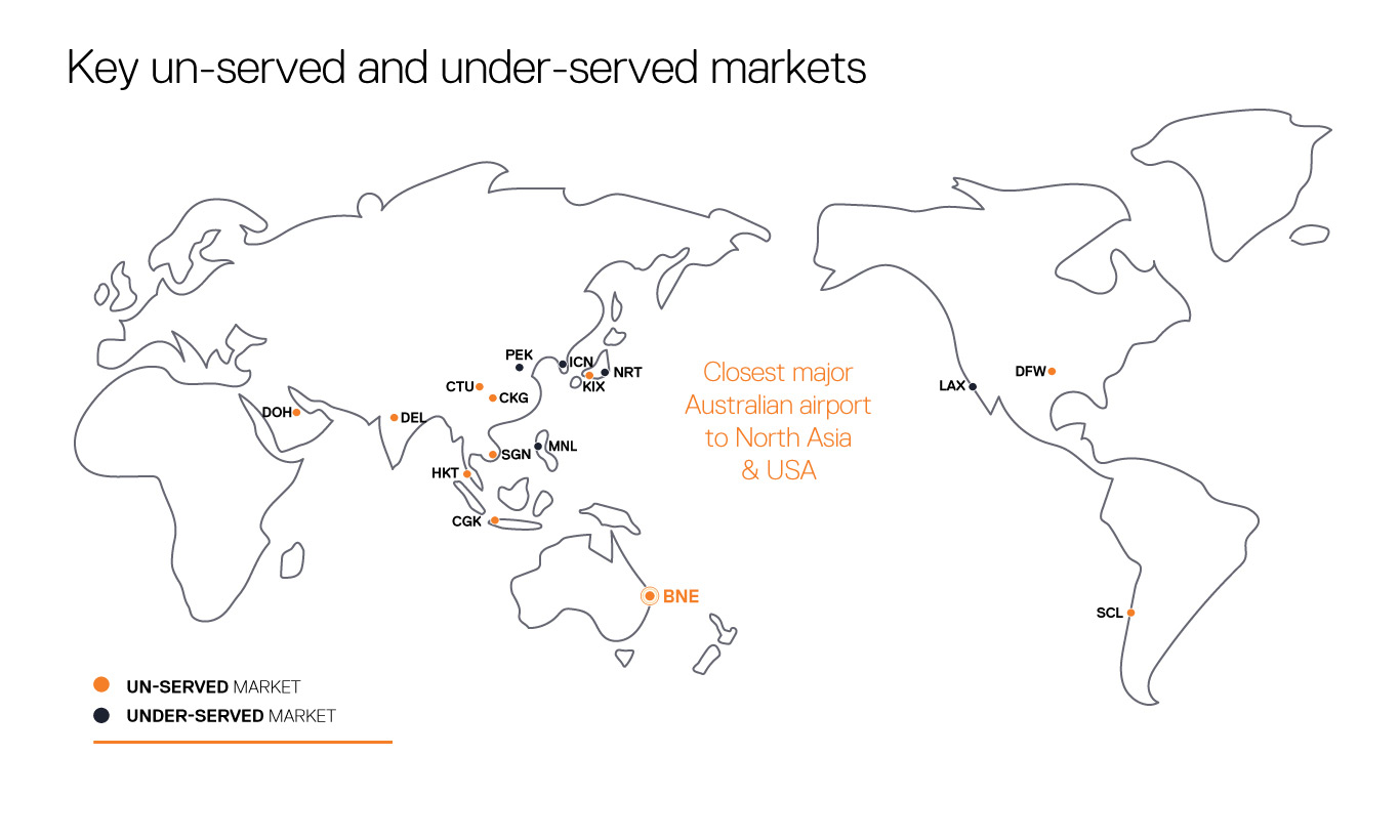 Brisbane Airport Underserved and Unserved markets map