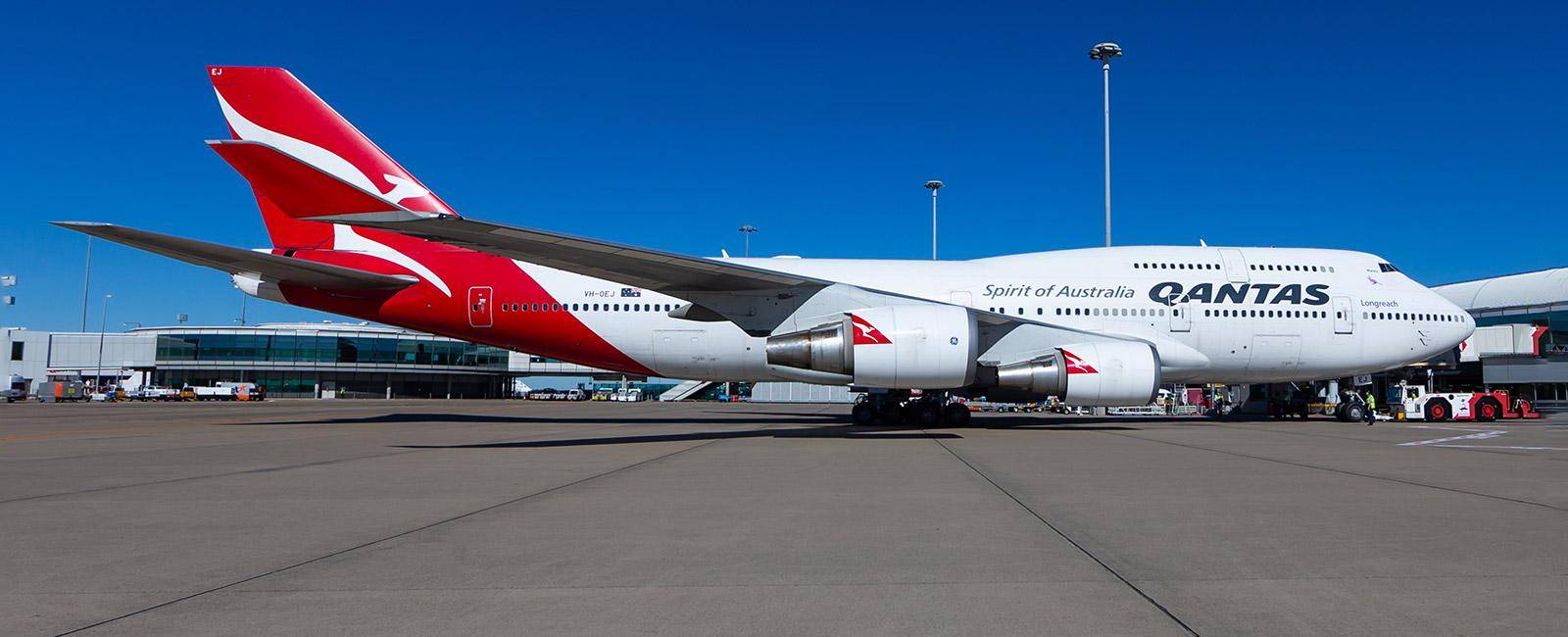 The last of Qantas' 747 fleet, VH-OEJ, at Brisbane Airport 15 July 2020