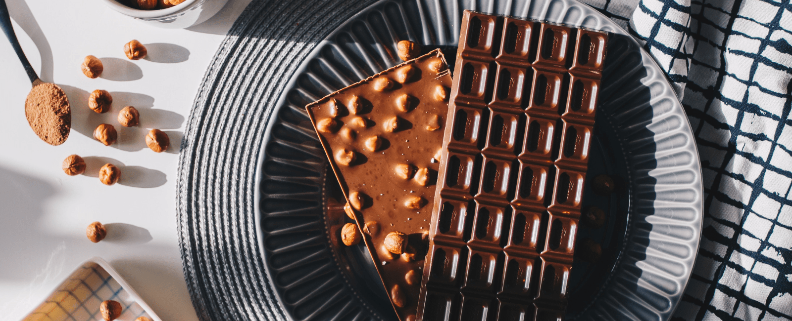 Chocolate blocks on a plate