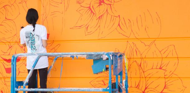 Aurora Campbell painting mural Tangerine Trip