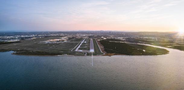 Render of Brisbane's new runway at dusk